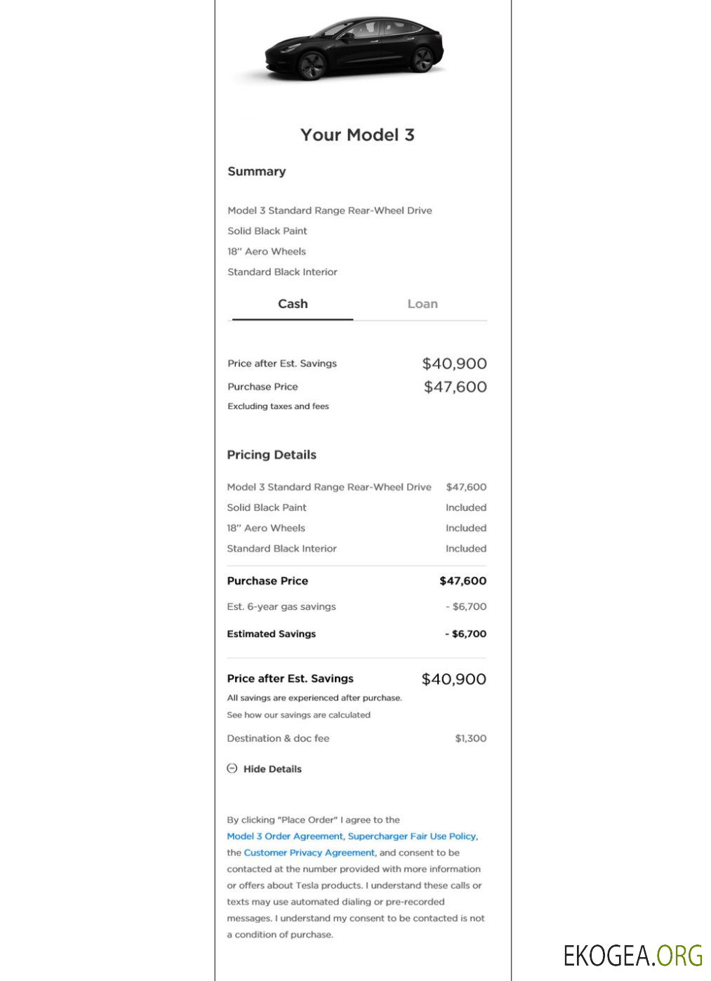 Reçu de paiement Tesla